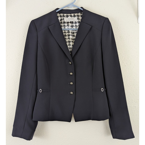 TAHARI Arthur S Levine sz 6 Blazer Jacket navy blue lined buttons 0170 - Picture 1 of 6